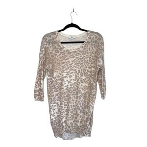 Bar III Cream Leopard Print Dolman Sleeve Thermal Tunic Sweater Medium Women’s